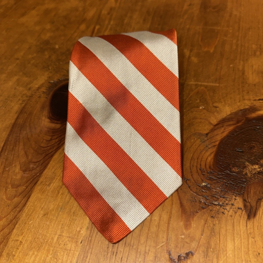 Robert Talbott Tie Orange White Diagonal Stripe Silk Hand Sewn USA